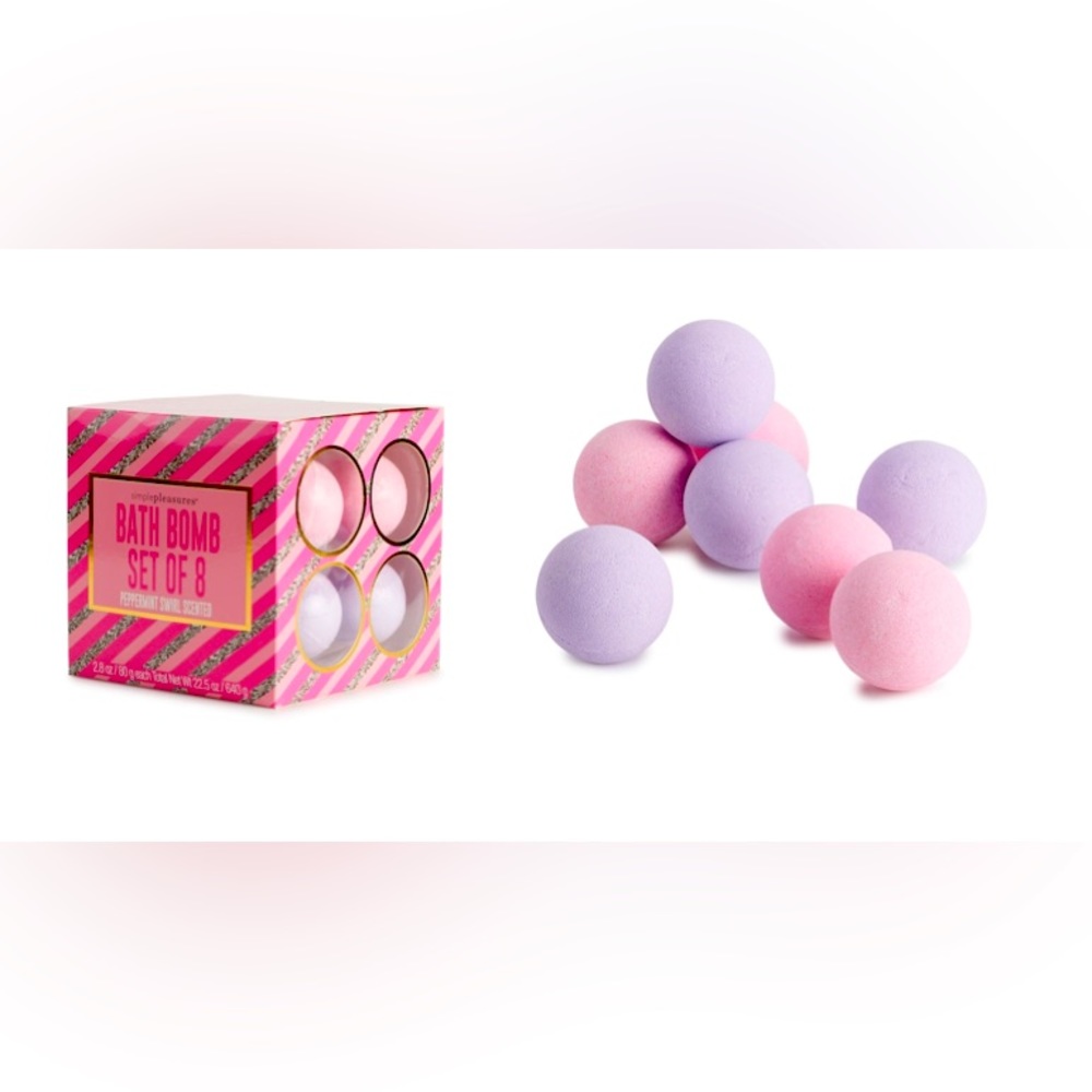 New in box set of 8 peppermint swirl scented bath bombs fizzers pampering gift